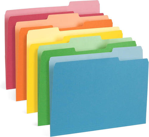 Blue Summit File Folders, Letter Size, 100 Pack, 1/3 Tab, Two-Tone Bright Colors