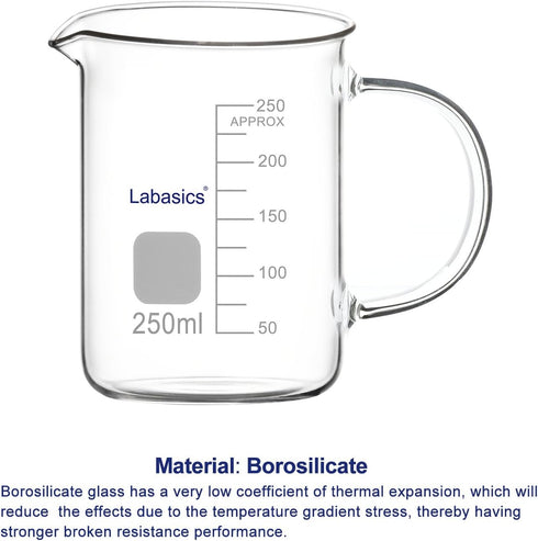 Glass Beaker, G3.3 Borosilicate Laboratory Grade Graduated Beaker, Transparent Measuring Cup Low Form Griffin Beaker