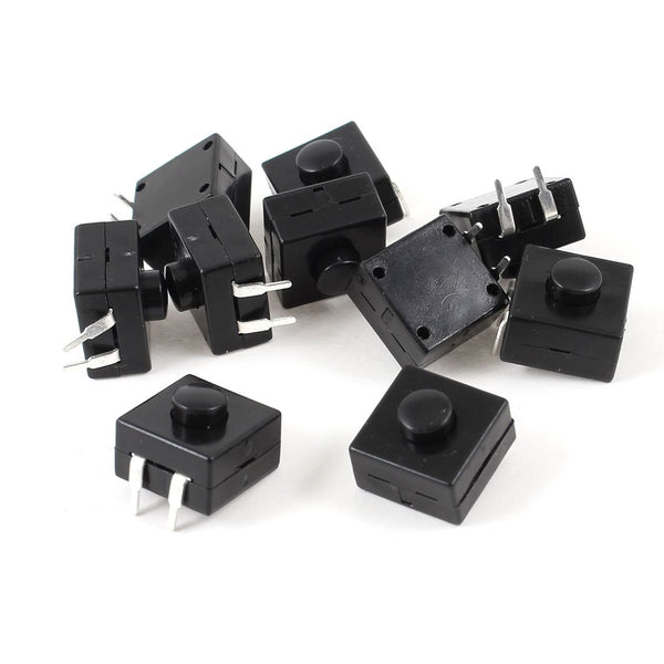 uxcell 12x12x9mm PCB Latching Tactile Push Button Switch, Pack of 10, Full Black Body