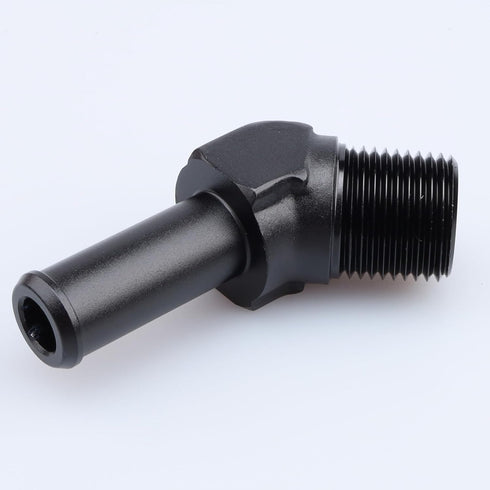 3/8" NPT Male to 1/2" Hose Barb Fitting Adapter, 45 Degree Aluminum Black for 8AN Hose