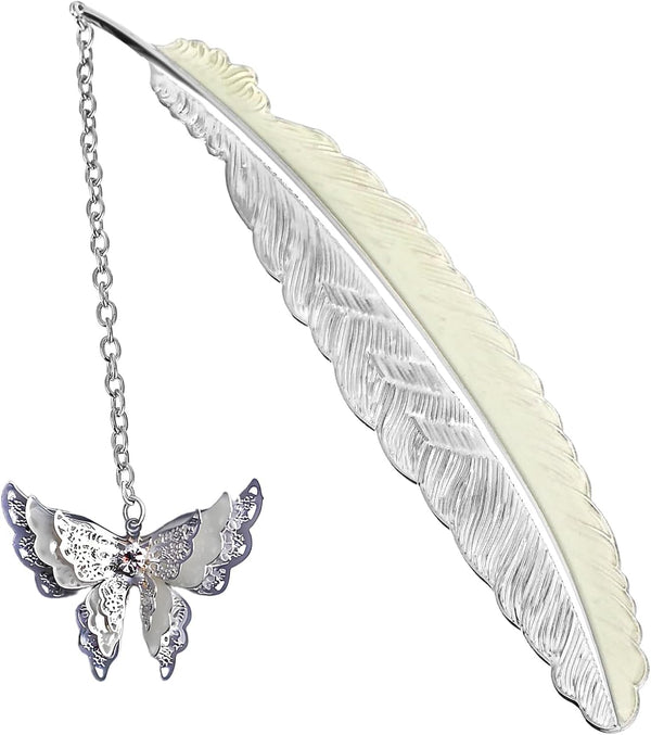 Feather Metal Bookmark with 3D Butterfly Pendant, Unique Glow in The Dark Bookmark Gift for Women