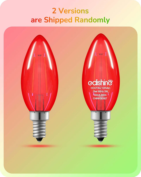 C35 Dimmable Bulbs, E12 Bulbs, 60 Bulb, 6 Pack EDISHINE St.Patrick's Day/Easter Decorations Red & Green LED Filament