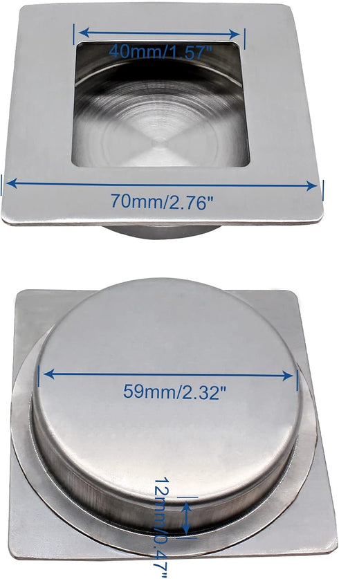 2 Pack 70 x 70MM Recessed Flush Pulls, Stainless Steel Square Invisible Flat Finger Pull for Sliding Door