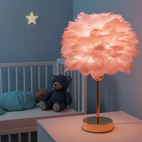 9W 800LM Dimmable Smart Touch Control Bedside Table Feather Lamp Night Light with USB Charging for Girl, Baby, Alexa