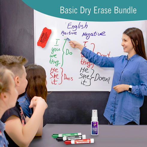 Bundle of 6 White Board Dry Erase Markers, Chisel Tip, with Eraser for Kids and Adults
