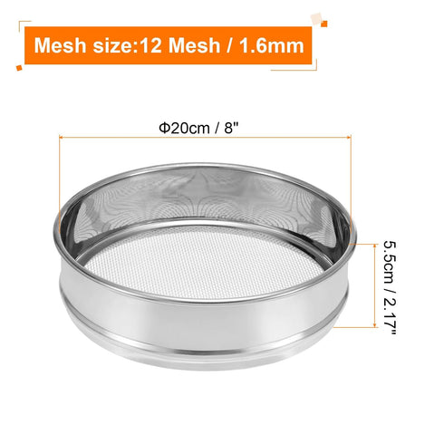PATIKIL 12 Mesh Lab Sieve, 8" Diameter Test Sieve with 304 Stainless Steel Wire Cloth for Industrial Laboratory