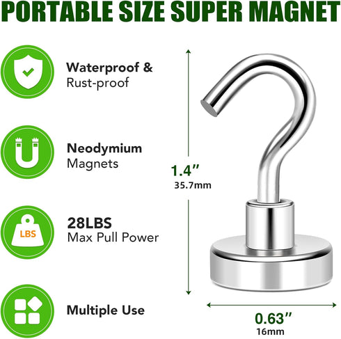 MIKEDE 28lbs+ Heavy Duty N52 Magnetic Hooks, Extra Strong for Refrigerator, 20 Pack, Indoor & Outdoor Use