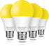 Yellow LED Bug Light Bulbs, A19 Outdoor 60W Equivalent, 9W Yellow Amber Bug Lights, E26 Base, Non-Dimmable, 4 Pack