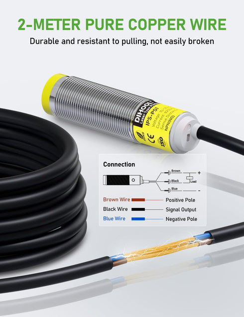 Switch,IP65 M16, 3 Wires,12V/24V Input(10-30VDC), 3cm 80cm DIHOOL Photoelectric Proximity Sensor, Laser Motion