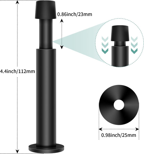 KOLAKO Black Door Stops, 4 Pack Door Stoppers for Wall, Hydraulic Shock Absorbent, 4.4 Inch Doorstop Wall Protector with Rubber Bumper Tip, Door Stoppers for Bottom of Door, Matte Black by KOLAKO