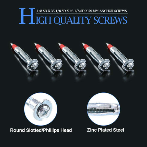 Glarks 60Pcs Heavy Duty 1/8 inch Zinc Plated Steel Molly Bolt Drive Wall Anchor Screws Set (1/8SDx46MM)