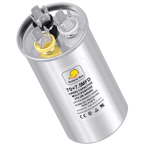 Multi-Purpose Round Capacitor for Air Conditioner 70+7.5 uf MFD 370 or 440 Volt VAC, Fan Motor Start or AC Motor Run