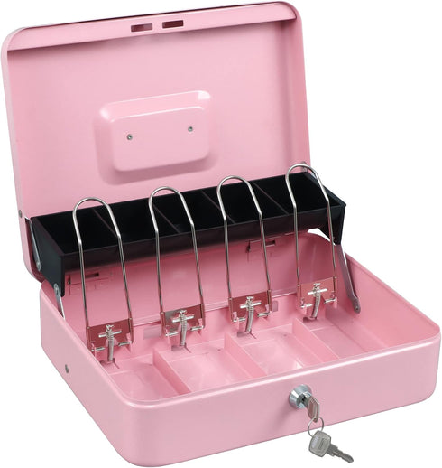 Design,4 5 Slots,11.8" 9.5" 3.5",Pink xydled Cash Box with Money Tray and Key Lock,Tiered, Cantilever Bill / Coin x x