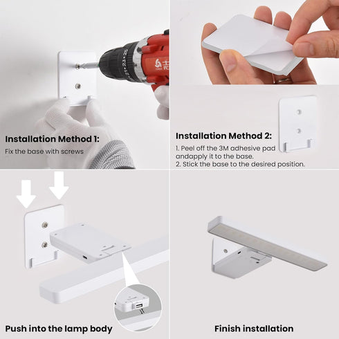 Giawosth 3 (2 Pack) Battery Operated Picture Lights for Wall, White Wireless Art Light for Paintings, Rechargeable