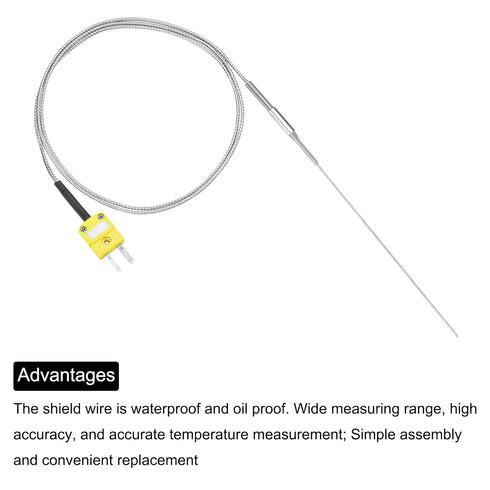 MECCANIXITY K Type Thermocouple with Plug, Stainless Steel Meter Temperature Sensor Probe -50 to 1100°C