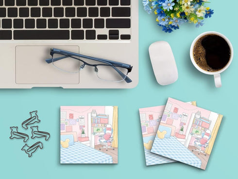 Sticky Notes 12 Pack 3"x3" 50 Sheet Count Per Pad, Gamer Girl Computer Bedroom Scene, Cute Funny Memo Note Pads Stationery Journal Planner Paper