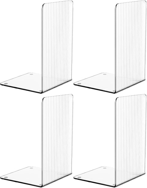 SUOXING 4 PCS Clear Acrylic Bookends for Shelves Decorative,Invisible Book Stopper with