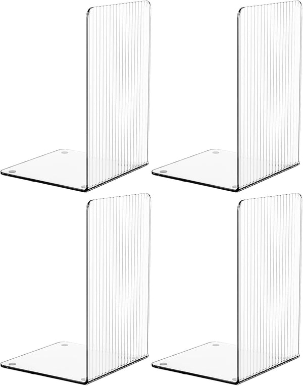 SUOXING 4 PCS Clear Acrylic Bookends for Shelves Decorative,Invisible Book Stopper with