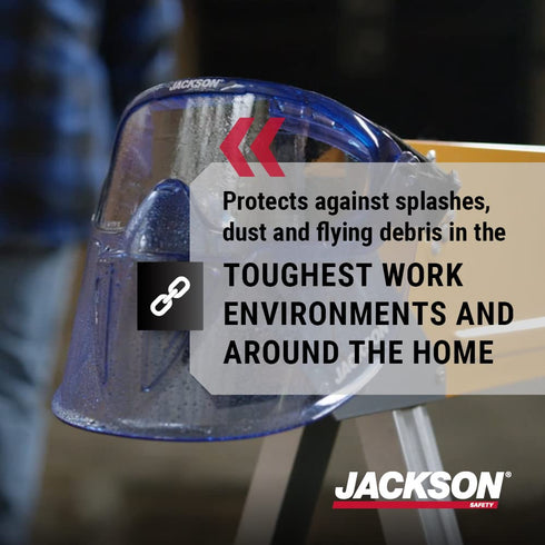 Jackson Safety GPL500 Safety Goggles with Flip Up/Detachable Blue Face Shield, Anti-Fog, Clear Lens