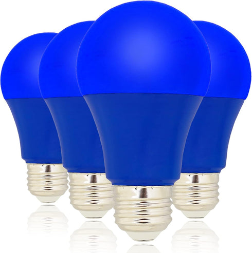 LED Blue Light Bulbs, 4 Pack, A19 E26 Base, 9W (60W Equivalent), Colored Lightbulbs for Holiday Lighting