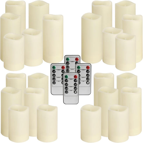 YOROXRG Set 24 4 4" 5" 6" 2.2"),for of Waterproof Outdoor Flameless Candles, LED Candles with Remote and Timer,(H x D