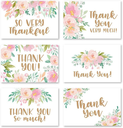 Hadley Designs 24 Floral Thank You Cards with Envelopes - Bulk Wedding Appreciation Notes Set for Graduation, Bridal