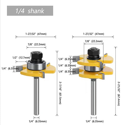 Totowood Set 2 1/4 Inch 3 Set Pro Tongue and Groove Router Bit of Pieces Shank , Teeth Adjustable T Shape Wood Milling