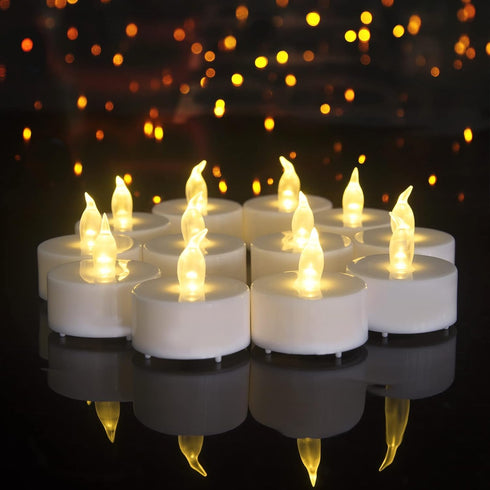 24 Pack Flameless Tealight Candles: Battery-Powered Tea Light Candles, Bright Flickering Electric Tealights for