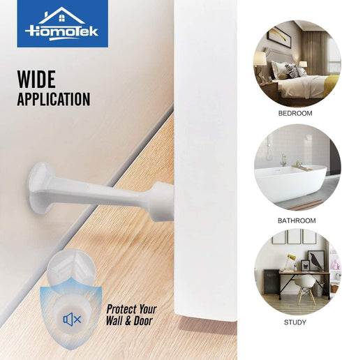 HOMOTEK 4 Pack Heavy Duty Solid Rigid Door Stop with Soft Rubber Tip, Protect Wall & Door, White