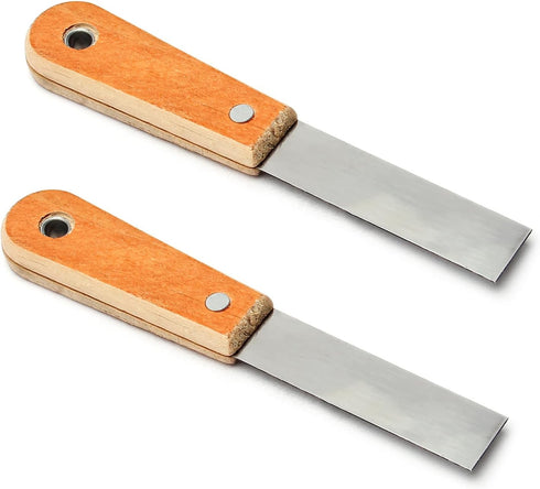 Utoolmart Putty Scraper, 1" Cr-V Steel Stiff Putty Knives with Wooden Handle, 2Pcs