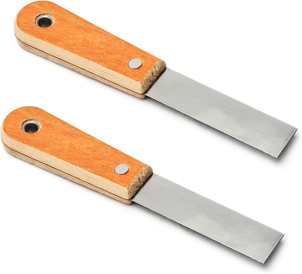 Utoolmart Putty Scraper, 1" Cr-V Steel Stiff Putty Knives with Wooden Handle, 2Pcs