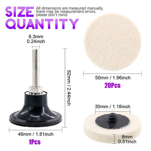 Swpeet 20Pcs 2" Compressed Wool Fabric Disc Polishing Pads - Includes 1 Disc Pad Holder for Buffing Projects