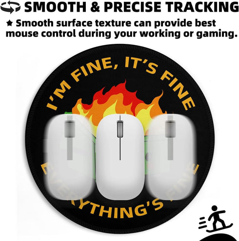 Dumpster on Fire Small Mouse Pad, Cute Round Mousepad with Non-Slip Rubber Base, This Is Fine Desk Decor (8.6 x 8.6