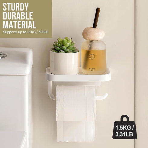 PAVSTINE Adhesive Toilet Paper Holder with Shelf, No Drill Wall Mount Toilet Roll Holder for Bathroom, Waterproof
