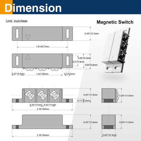 Fasvicna 2 Pack Magnetic Reed Switch NC NO, Wired Surface Mount Door Window Sensor Alarm Contact with Screws, Adhesive