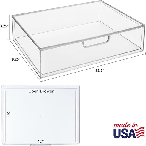 STORi STAX Clear Plastic Stackable Organizer Drawer, 12.5-Inches Wide for Office Desk Accessories and Letter-Size Paper