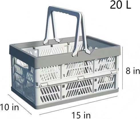UShioart 20L Collapsible Crate Milk Crates for Storage Plastic shopping basket for Kitchen Bathroom (White)