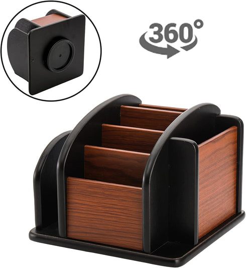 DEAYOU Wood Remote Control Holder, Revolving Desktop Organizer for Pen, Pencil, Mail, Home, Office