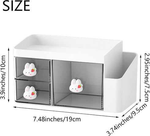 Desk Organizer with Pencil Holder and 3 Drawers, Desk Accessories Holder for Desk, Desktop Stationery Organizer for Office Home School Dressing Table(Rabbit Handle) by Zyners