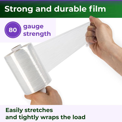 IDL Packaging 5"x 1000' Stretch Wrap Mini Roll 80 Gauge with Cardboard Handle (Pack of 2 Rolls) - Extra Sticky Clear