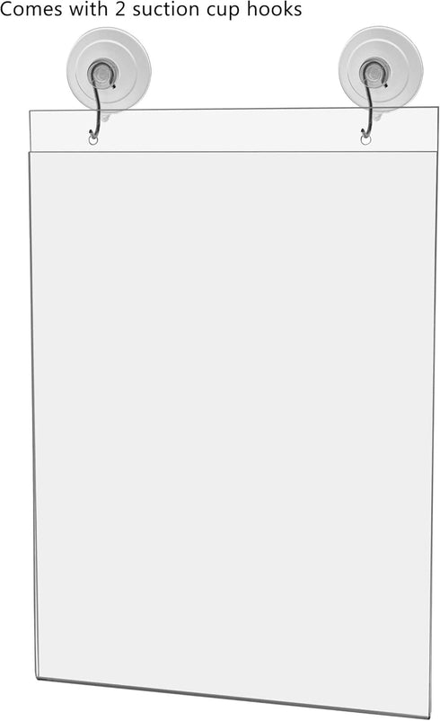 Marketing Holders Window Mount Sign Holder for 8.5" x 11" Advertisements and Hours of Operation in Retail Stores and Offices Double Sided View Clear Acrylic with Suction Cup Hooks by Marketing Holders