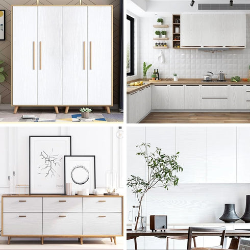 Arthome White Wood Contact Paper, 11x100 inch Self Adhesive Wallpaper for Furniture Cover, Waterproof Gloss PVC Vinyl