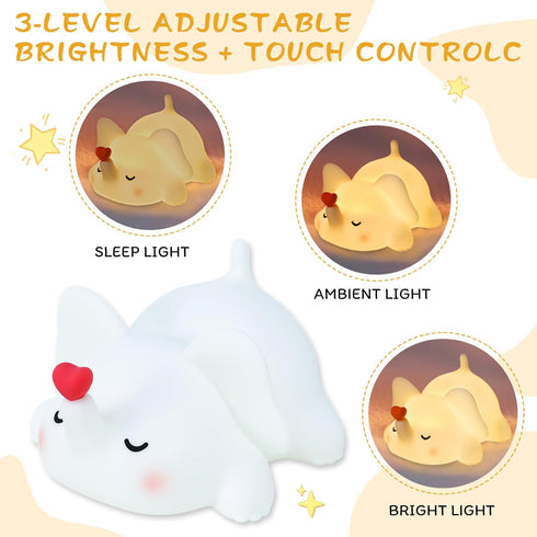 FRDEV 3-Level Dimmable, Elephant Night Light for Kids, Silicone Squishy Lamp with Touch Control Auto-Off Timer