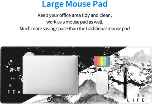 Black White Japanese Cherry Blossom Gaming Mouse Pad, 31.5 X 11.8 Inch XL Pink Cool Design Big Mousepad for Home Office