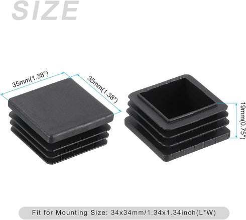 Cap(35 35mm) 2Pcs, METALLIXITY Square Tube End x Plastic Plugs Insert End Caps Pipe Cap Cover - for Furniture Table