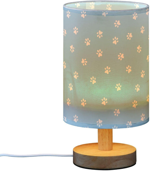 CTYSHTDL Bedside Lamp Cat Paw Dog Blue Print Table Lamp for Bedroom LED Nightstand Lamp Shade USB Ports Wood Base