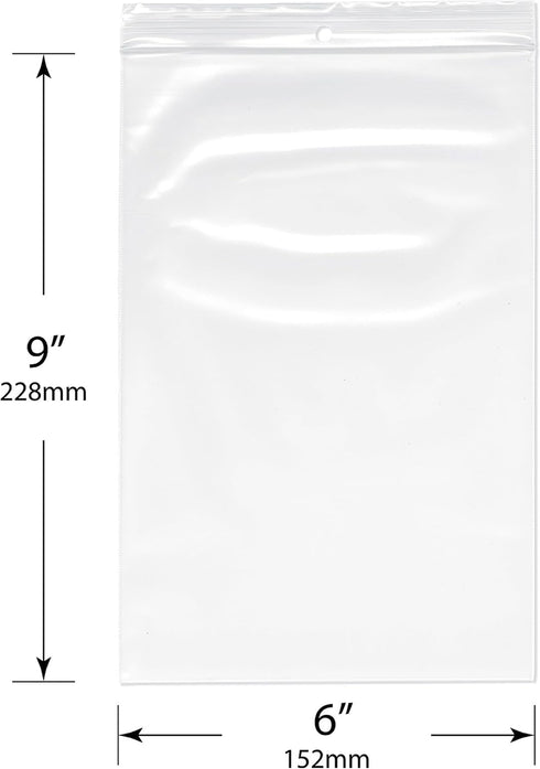 Plymor 6" x 9" Heavy Duty Zipper Reclosable Plastic Bags (Pack of 200), 4 Mil with Hang-Hole