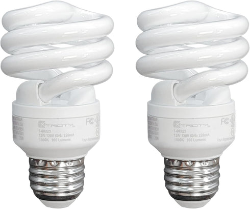 Xtricity Compact Fluorescent Light Bulbs, T2 Spiral, E26 Base, 13W (60W Equivalent), 2 Pack