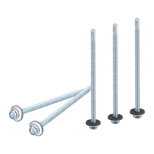 #14x5" Hex Washer Head Self Drilling Screws with EPDM Washer - 50 Pack, Carbon Steel Self Tapping Metal Sheet Screws