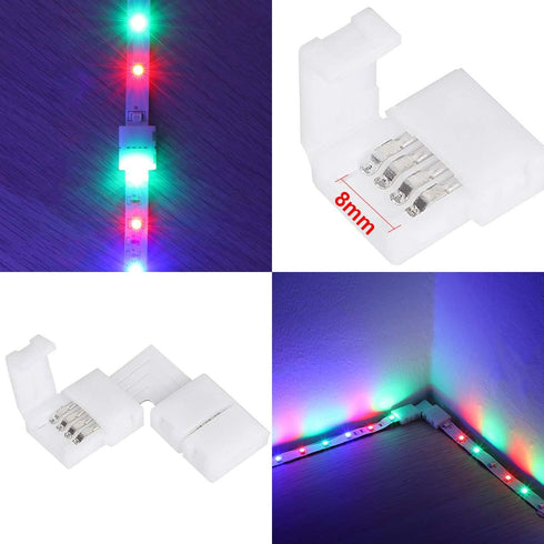 SUPERNIGHT 3528 2835 4 Pin 8mm LED Strip Connector Kit, RGB Rope Lights Gapless Solderless Clip, 32.8ft Extension Wire